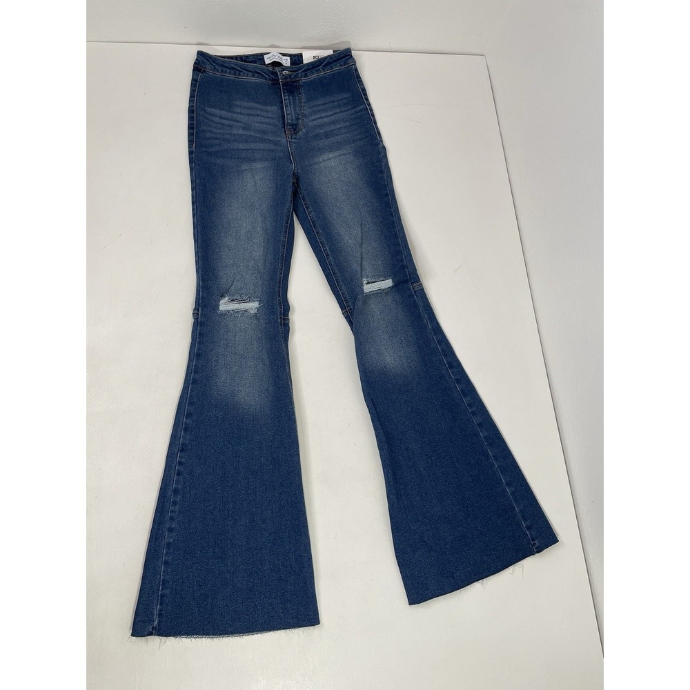 Flare Bell Bottom Denim Jeans W26/3 Super High Rise Vanilla Star Y2K Streetwear